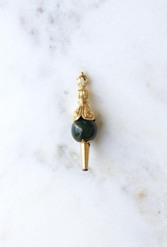 Pendentif Ancien Clef de Montre Or Jaune et Jaspe… - image 5