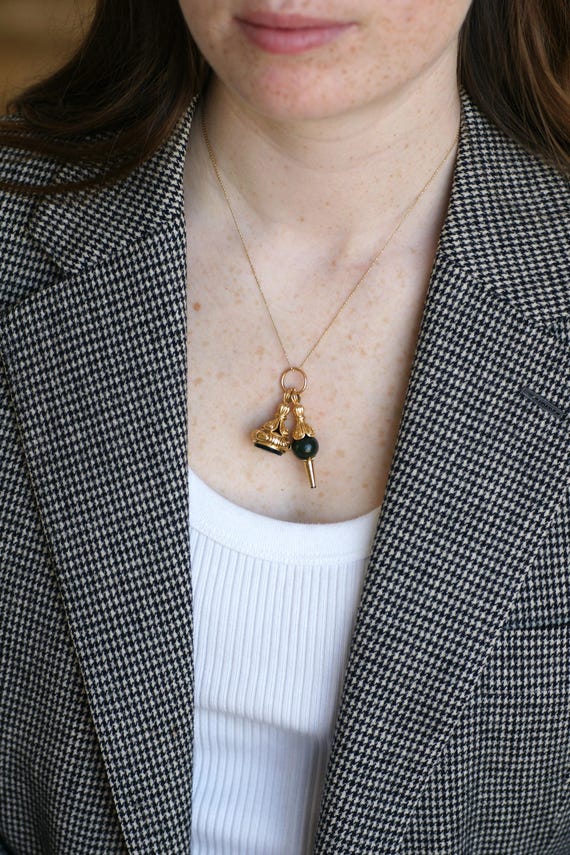 Pendentif Ancien Clef de Montre Or Jaune et Jaspe… - image 8