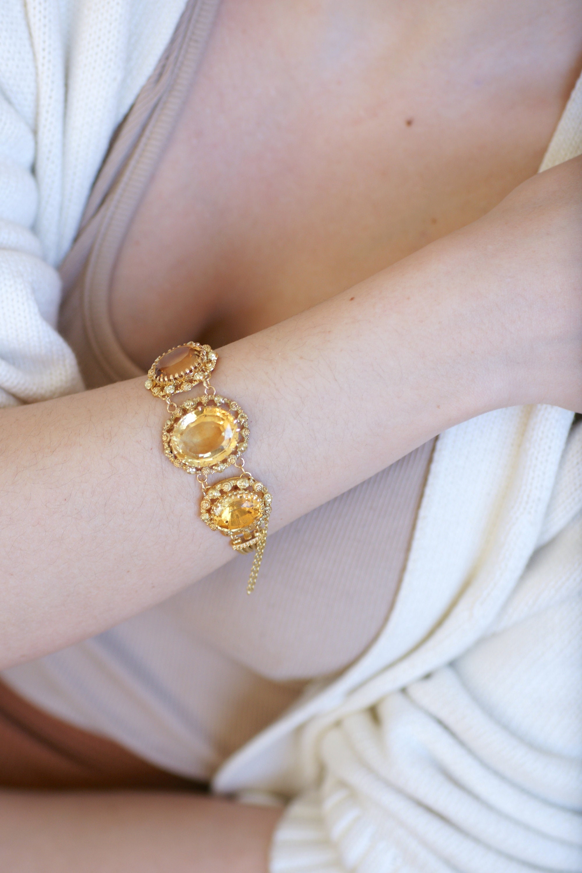 Charles X gold and citrine cuff bracelet