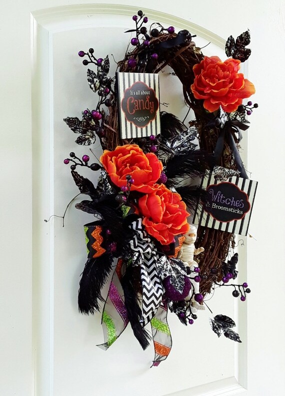 Halloween Wreath Front Door Wreaths Fall Wreaths Autumn Etsy
