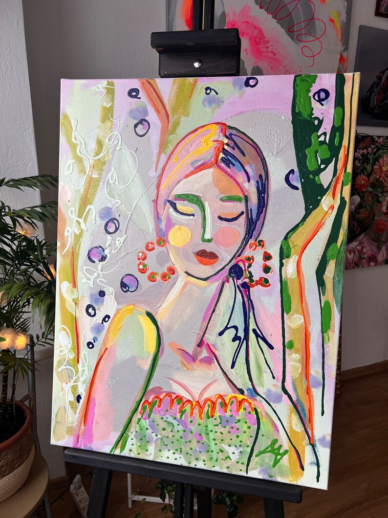31x24 береза, зелёные листья, блондинка, модерн, оригинальная картина ...