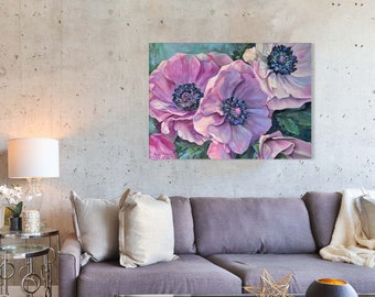 20х28” Anemone flowers original oil painting on linen