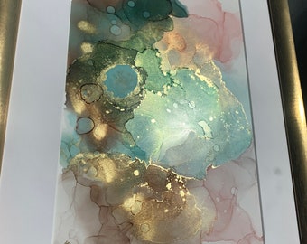 Turquoise and peach A4 original art on paper