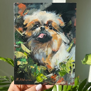 6x8”, Oil on canvas board, smily dog, lovely small picture, cute painting, shih tzu portrait, dog portrait, Puppy, dog lover, my pet