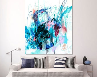 Splash of Wheels Abstract Large Modern Painting, Wall Art Home Decor, Blue Purple on Linen, Acrylic on Canvas, Maria Abdueva Original Art