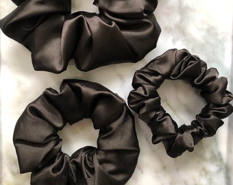 Black Satin Scrunchie, Scrunchies Hair Accessories, Satin Scrunchies, Satin Hair Ties, Satin Hair Scrunchies, Handmade Scrunchies