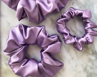 Purple Satin Scrunchie, Scrunchies Hair Accessories, Satin Scrunchies, Satin Hair Ties, Satin Hair Scrunchies, Handmade Scrunchies