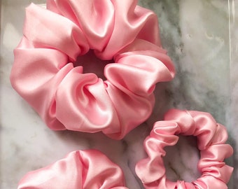 Baby Pink Satin Scrunchie, Scrunchies Hair Accessories, Satin Scrunchies, Satin Hair Ties, Satin Hair Scrunchies, Handmade Scrunchies