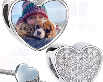 Personalised Crystal Photo Heart Charm Picture Bead Custom Image On Jewellery For Pandora Bracelet In Gift Box Female Jewelry Gift