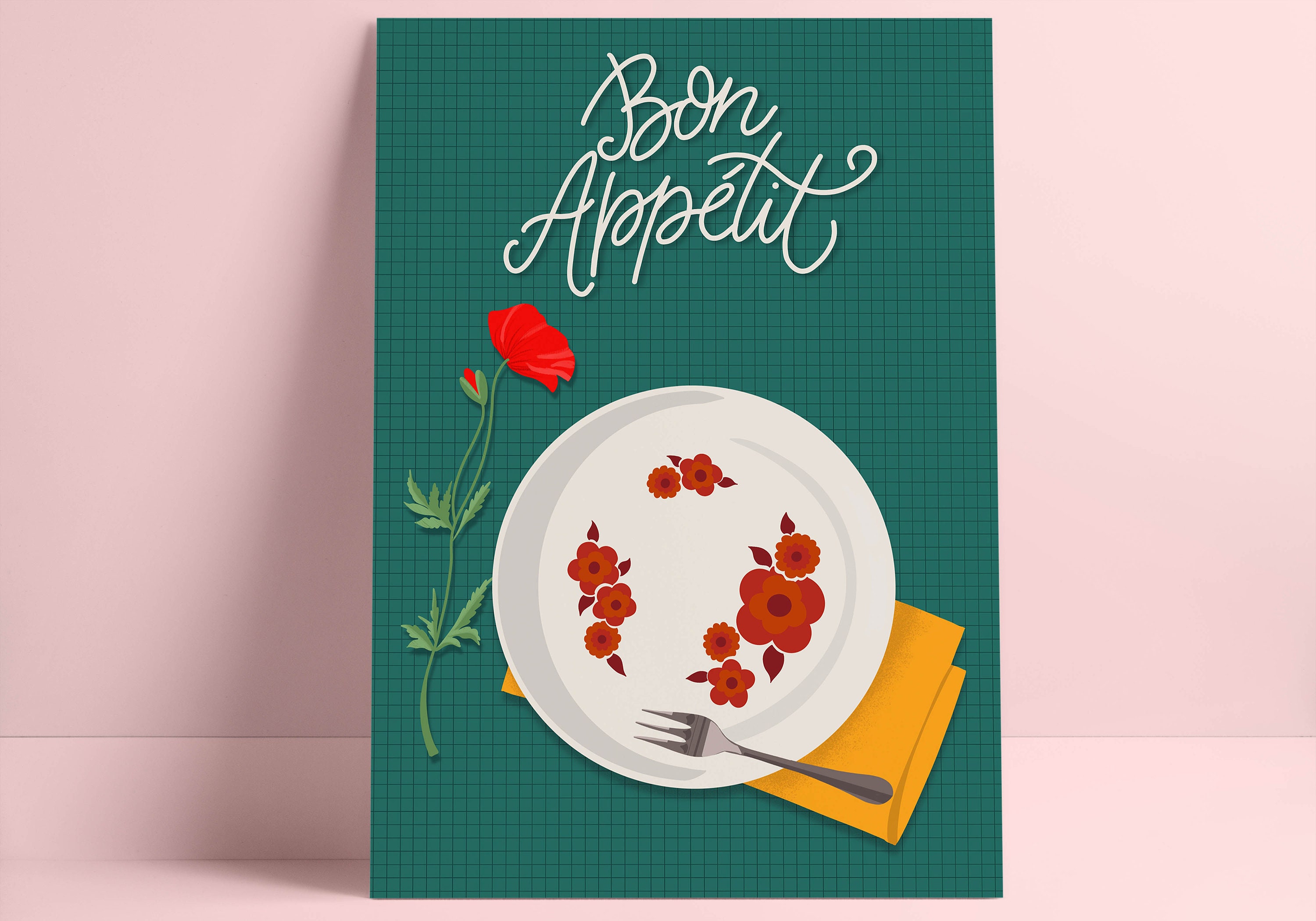 Affiche A4 Bon Appétit Assiette Arcopal Vintage