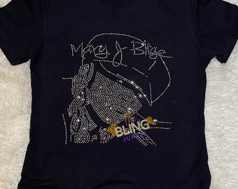 Mary J Blige Bling T-shirt, Mary J Blige  T-shirt, Mary J Rhinestone Shirt