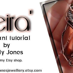 May include: A copper wire wrapped pendant featuring a red tiger's eye stone. The pendant is shaped like a teardrop and has intricate wirework. The text "Keira Pendant tutorial by Kelly Jones" is visible in the image.