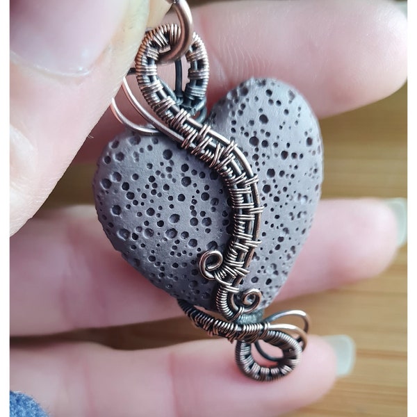 Lava Heart Pendant in Antiqued Copper. Unique. Can be used with essential oils.