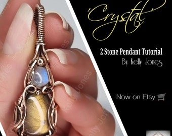 Crystal 2 Stone Pendant Tutorial. Wire wrap pdf tutorial download. Many pages and hundreds of images to follow along at your own pace.