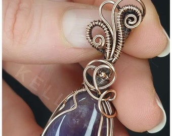 Pendentif améthyste fait main en cuivre vieilli. Ma propre conception. Unique en son genre.