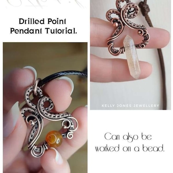 Astrid Pendant Tutorial for drilled point or bead. Wire wrap pdf tutorial download. Many pages and hundreds of images to follow along.