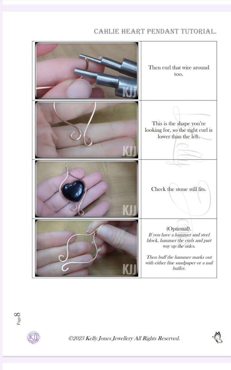 Tutoriel sur le pendentif coeur Cahlie. Tutoriel pdf sur l'emballage métallique, téléchargez-le instantanément et commencez à fabriquer tout de suite. Modèle Kelly Jones. image 5