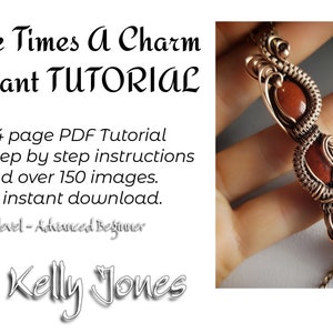 Op de afbeelding: Een 54 pagina's tellende PDF-tutorial voor het maken van een draadgewikkelde hanger met drie rode stenen. De tutorial bevat stapsgewijze instructies en meer dan 150 afbeeldingen. Het is een directe download en geschikt voor gevorderde beginners.