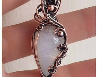 Rainbow moonstone Pendant in Antiqued Copper.  Unique jewellery, one of a kind.