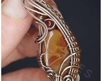 Red skin Jasper pendant in Antiqued Copper. Unique Jewellery.