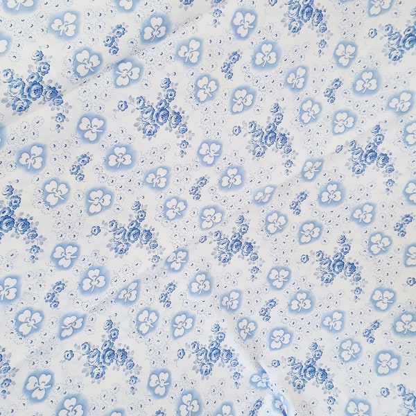 Kissenbezug Bettwäsche Bauernstoff Bauernbettwäsche Kopfkissenbezug, blau weiß, Kleeblätter und Rosen - unbenutzt - Vintage Landhauslook