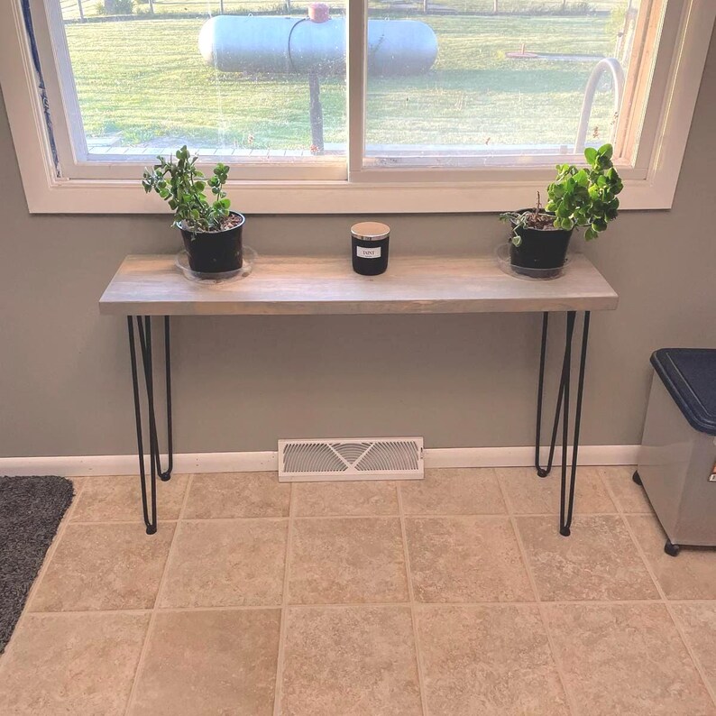 Rustic Hairpin 28' Leg Entryway Bench: Solid Pine Wood Plant Stand image 5