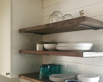 Long Rustic Floating Shelf, Modern Shelf, Kitchen Shelf, Living Room. Bathroom Shelf Wood Wall Shelving.  Hidden Brackets.