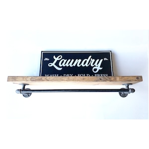 Laundry Room Organization, Rustic Top Shelf Garment Rack, Farmhouse Rustic Clothing Rack, Wash Room Soap and Towel Rack with Wood shelf