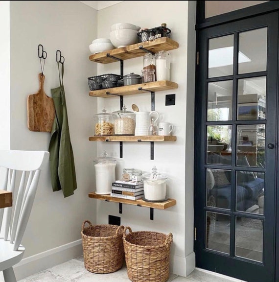 Ceiling-Mount Shelf Kitchen Bar Floating Shelves Storage Shelving Wood Wall  Shelf Kitchen Spice Rack, Hanging Under Counter Shelf for Kitchen, Wood