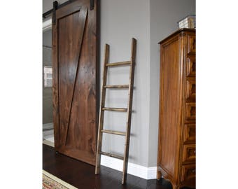 Walnut Stained 5 ft (60") Pinewood Blanket Ladder, Vintage Quilt Ladder, Rustic Towel Storage, Farmhouse Quilt Blanket Ladder, Quilt Hanger