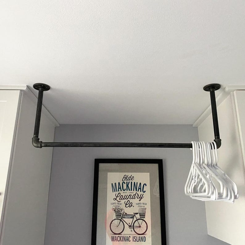 Industrial Ceiling Mount Clothing Rack – Gun Metal Gray Pipe Hanger - Etsy