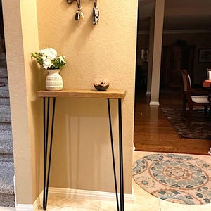 Rustic Narrow Entryway Table: Solid Pine Wood Console with 28" Hairpin Legs image 3
