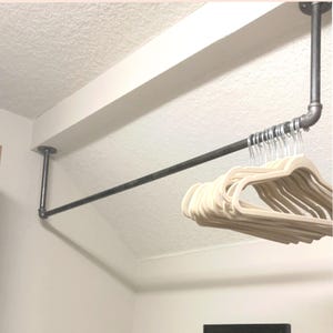 Industrial Ceiling Mount Clothing Rack - 25&quot; Drop Laundry Room Hanger