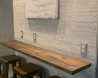 Solid Wood Floating Desk: Heavy Duty Narrow Wall Mounted Table with Hidden Brackets
