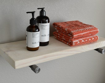 White Wash Stained Rustic Pipe Bracket Shelf: Farmhouse Industrial Decor