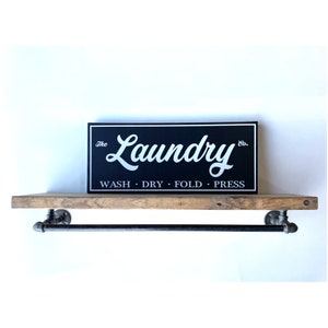 Laundry Room Drying Rack, Rustic Top Shelf Garment Rack, Farmhouse Rustic Clothing Rack, Modern Soap and Towel Rack with Solid Wood shelf