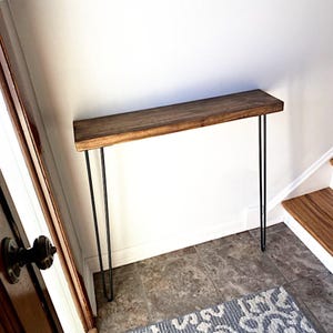 Rustic Narrow Entryway Table: Solid Pine Wood Console with 28" Hairpin Legs image 6