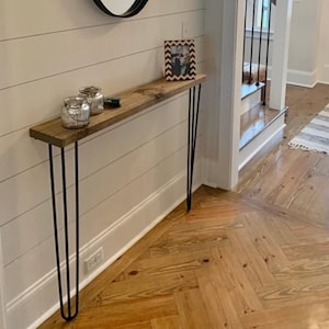 Rustic Narrow Console Table: Solid Pine Wood with 34" Hairpin Legs