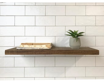 Rustic Wood Floating Shelf: Modern Farmhouse Style - NO BRACKETS