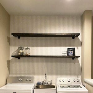Rustic Laundry Floating Shelf, Wood and Pipe, Modern Farmhouse Decor