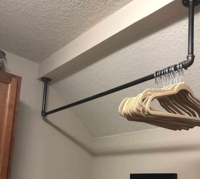 Industrial Laundry Room Drying Clothing Rack Ceiling Mount Towel and Clothing Bar. Clothes and Garment Hanger Gun Metal Gray Pipe image 1