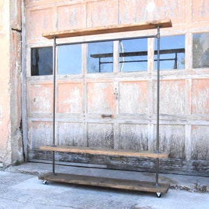 Industrial Garment Clothing Rack with Top and Bottom Rustic Shelves, Clothing and shoe storage. Loft shoe and coat storage, Plant Storage image 2