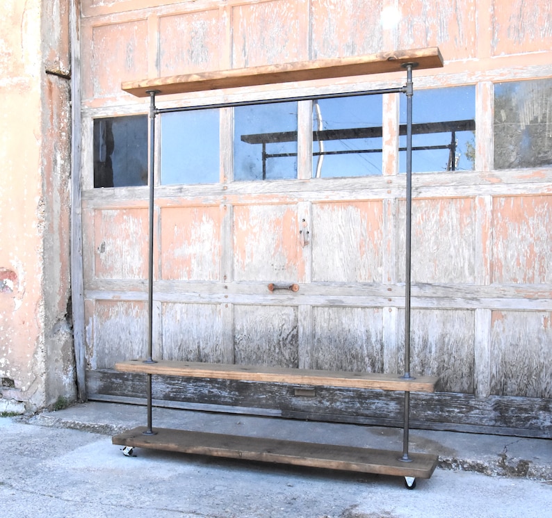 Industrial Garment Clothing Rack with Top and Bottom Rustic Shelves, Clothing and shoe storage. Loft shoe and coat storage, Plant Storage image 2