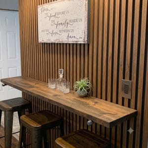 Industrial Loft Bar Table, Rustic Floating Wood Shelf, Farmhouse Pipe Brackets