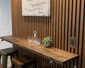 Industrial Loft Bar Table, Rustic Floating Wood Shelf, Farmhouse Pipe Brackets