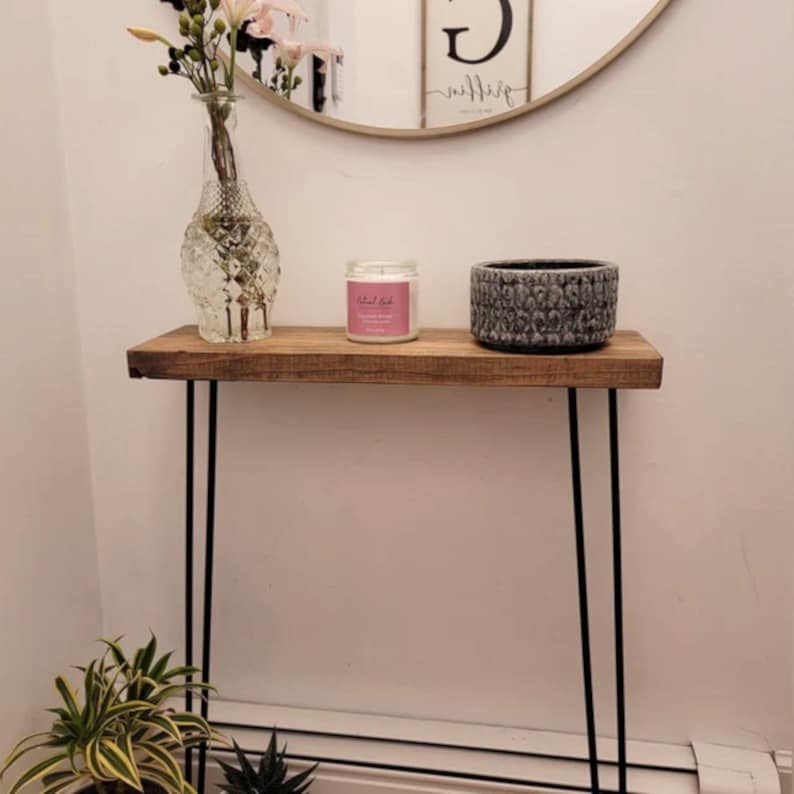 Rustic Narrow Entryway Table: Solid Pine Wood Console with 28" Hairpin Legs image 2