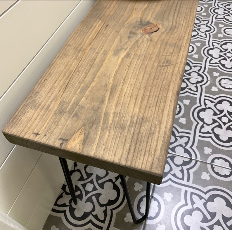 Rustic Farmhouse Entryway Bench: 34" Hairpin Legs, Solid Pine Wood, Modern Farmhouse Decor image 8
