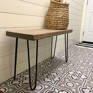 Rustic Farmhouse Bench: Solid Wood 16" Hairpin Leg Entryway Console