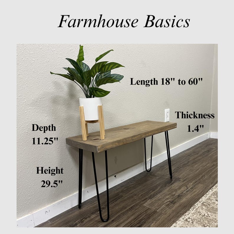 Rustic Hairpin 28' Leg Entryway Bench: Solid Pine Wood Plant Stand image 9