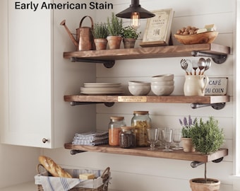Rustic Wood Floating Shelf with Pipe Brackets, Minimalist Shelf